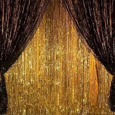 2PCS 3' X 8' Gold and Black Metallic Tinsel Foil Fringe Curtain Birthday Party Baby Shower Decoration Backdrop