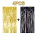 4PCS 3' X 8' Black and Gold Metallic Tinsel Foil Fringe Curtain Backdrop for 2022 New Years Eve, Halloween Party Decoration