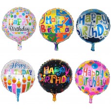 Sharlity Happy Birthday Foil Balloons 18 Inch Round Shape Foil Mylar Helium Balloons for Birthday Party Decorations Supplies (12pack)