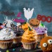 42 Pack Halloween Cupcake Toppers Pumpkin Ghost Witch Halloween Glitter Cupcake Decorations for Baby Shower Bats Halloween Decoration and Birthday Party
