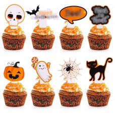 48 Pack Halloween Cupcake Toppers3 Pumpkin Ghost Cat Spider Web Cupcake Picks for Baby Shower Bats Halloween Decoration and Birthday Party
