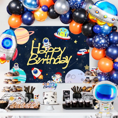 Outer Space Theme Happy Birthday Party Supplies and Event Decorations FUNWING Astronaut Rocket Spacecraft Happy Birthday Banner Spaceman Spaceship Latex Balloons 