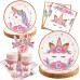 Serve 25 Unicorn Party Supplies Including Unicorn Plates Tablecloth Napkins for Baby Girl Birthday Decorations