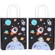 Sharlity 24packs Outer Space Gift Bags Space Paper Bags with Handles for Kids Space Themed Birthday Party Supplies (8.5 x 6.3 x 3.15inch)