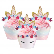Unicorn Cupcake Toppers and Wrappers Reversible Rainbow Unicorn Birthday Decorations Double Sided Unicorn Cake Liners for Girls Birthday Party Supplies