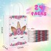 Sharlity Unicorn Party Favor Bags, 24 Packs White Unicorn Gift Bags with Handles for Kids Birthday Party Supplies, Unicorn Party