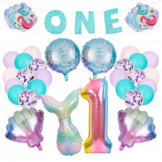 Sharlity Mermaid 1st Birthday Party Decorations for Girl with Glitter ONE Mermaid Banner,Mermaid Balloons,Shell Balloons,Mermaid Tail Balloon for Little Mermaid Ocean Party