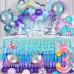 Sharlity Mermaid 3rd Birthday Party Decorations for Girl with Glitter Three Mermaid Banner,Mermaid Balloons,Shell Balloons,Mermaid Tail Balloon for Little Mermaid Ocean Party