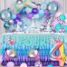 Sharlity Mermaid 4th Birthday Party Decorations for Girl with Glitter Four Mermaid Banner,Mermaid Balloons,Shell Balloons,Mermaid Tail Balloon for Little Mermaid Ocean Party