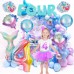 Sharlity Mermaid 4th Birthday Party Decorations for Girl with Glitter Four Mermaid Banner,Mermaid Balloons,Shell Balloons,Mermaid Tail Balloon for Little Mermaid Ocean Party
