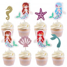 Sharlity Mermaid Cupcake Toppers 40 pcs Mermaid Party Supplies Decorations for Mermaid Theme Birthday Decoration, Baby Shower Party Decorations