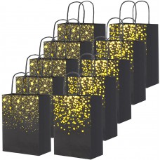 Sharlity 24pcs Black Gold Gift Bags Paper Bags with Handles for Birthday Party Wedding Bridal Parties Celebrations (8.5 x 6.3 x 3.15inch)